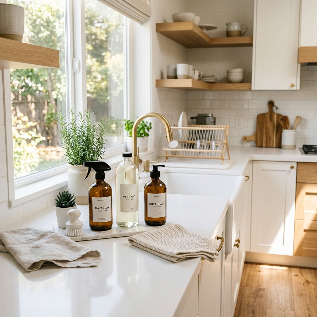 Premium cleaning products in a modern kitchen